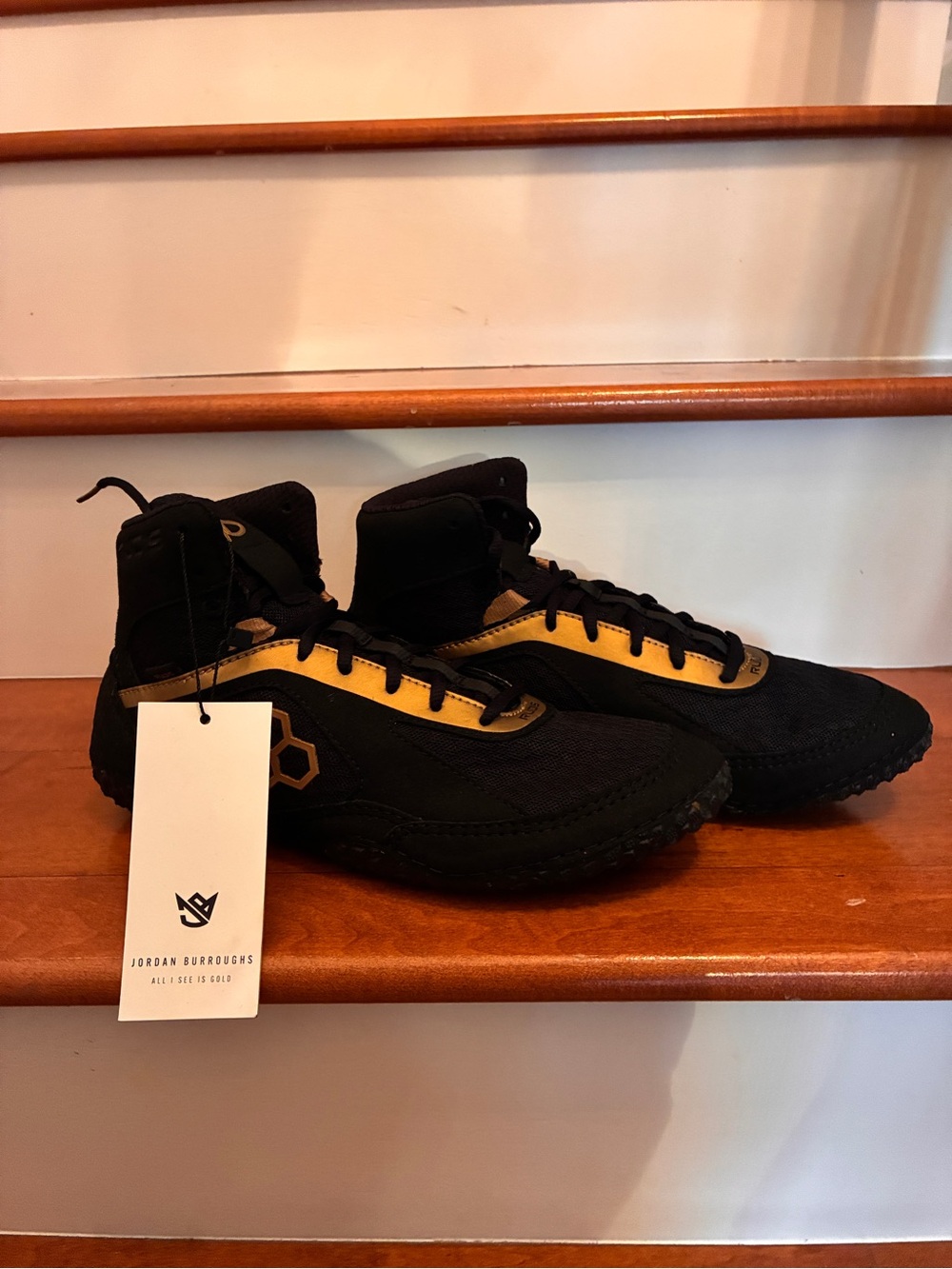 Rudis Men's Wrestling Shoe | Black and Gold High-Top Wrestling Shoe